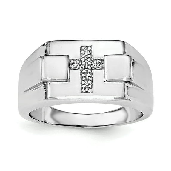 Sterling Silver Rhodium Diam. Cross Signet Ring QR6472