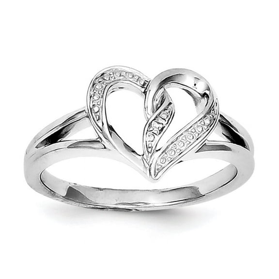 Sterling Silver Rhodium Diam. Heart Ring