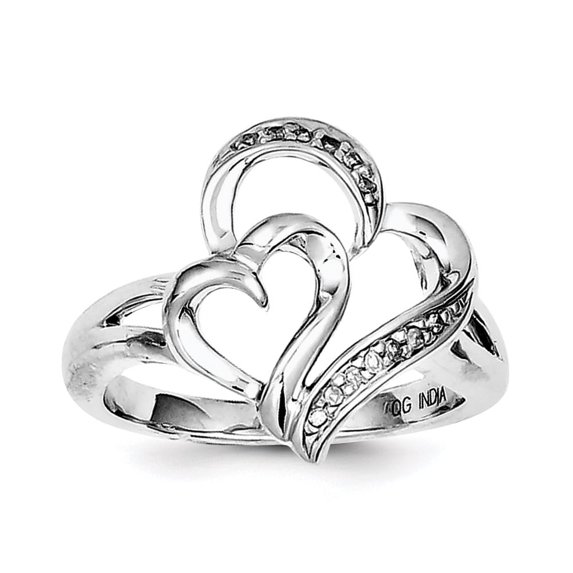 Sterling Silver Rhodium Diam. Heart Ring