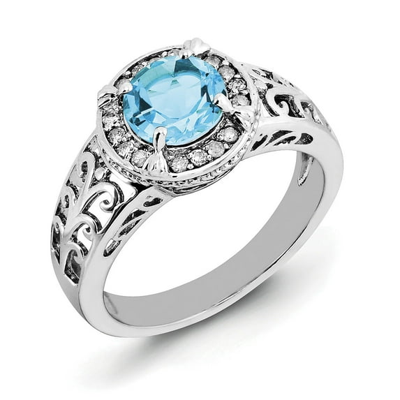 Sterling Silver Rhodium Diam. & Sky Blue Topaz Ring QR3070LSBT