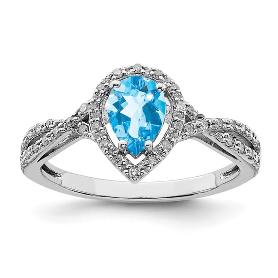 Sterling Silver Rhodium Diam. & Light Swiss Blue Topaz Ring - Size 6