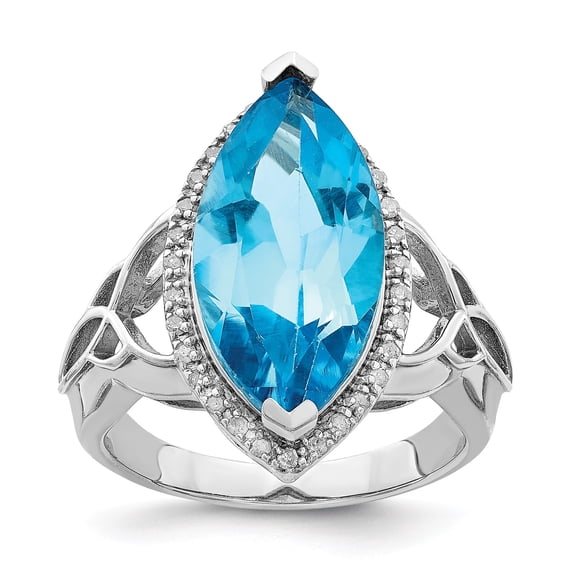 Sterling Silver Rhodium Diam. & Light Swiss Blue Topaz Ring - Size 7