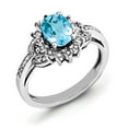 thumbnail image 1 of Sterling Silver Rhodium Diam. & Oval Checker-Cut Blue Topaz Ring - Size 7, 1 of 2