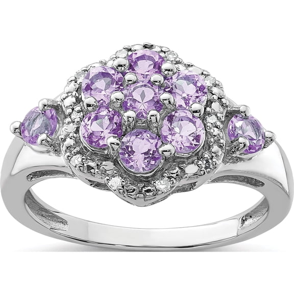 Sterling Silver Rhodium Diam. & Pink Quartz Ring (Size 8) Made In Thailand qr3064pam-8