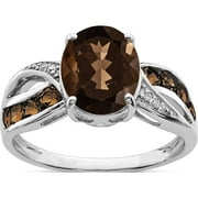 SWEET PEA JEWELLERY Sterling Silver Rhodium Diam. & Smoky Quartz Ring (Size 5) Made In India qr3075sq-5