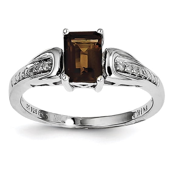 Sterling Silver Rhodium Diam. & Smoky Quartz Ring