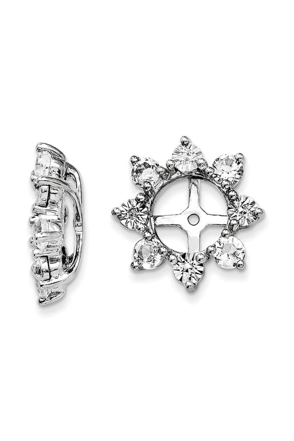 925 Sterling Silver Diamond and White Topaz Earrings Jacket Measures 13x13mm Wide - Earring Jacket for Women