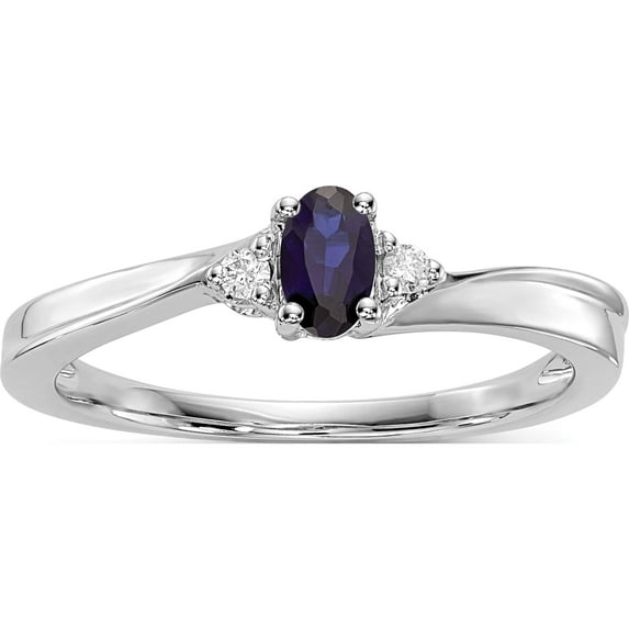 Sterling Silver Rhodium Diamond/Created Blue Sapphire Birthstone Ring (Size 8) Made In India qbr25sep-8