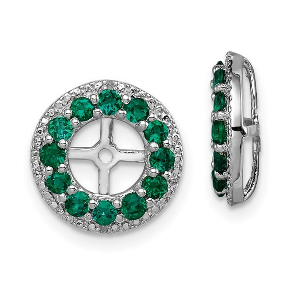 Sterling Silver Rhodium Diam. & Created Emerald Earring Jacket QJ123MAY