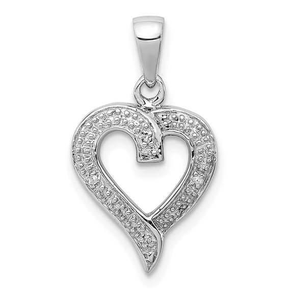 Sterling Silver Rhodium Diamond Heart Pendant Charm