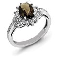 thumbnail image 1 of Sterling Silver Rhodium Diamond & Oval Checker-Cut Smoky Quartz Ring, 1 of 2
