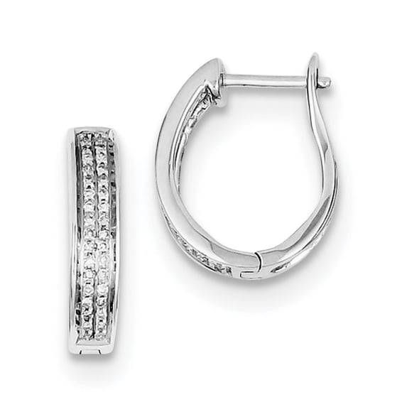 Sterling Silver Rhodium Diamond Oval Hinged Hoop Earrings Sterling Silver Earrings