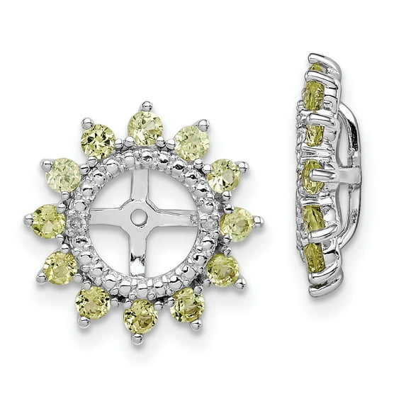 Sterling Silver Rhodium Diamond & Peridot Earring Jacket Sterling Silver Earrings