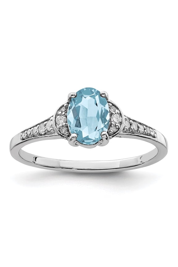 Sterling Silver Rhodium Diamond & Sky Blue Topaz Ring