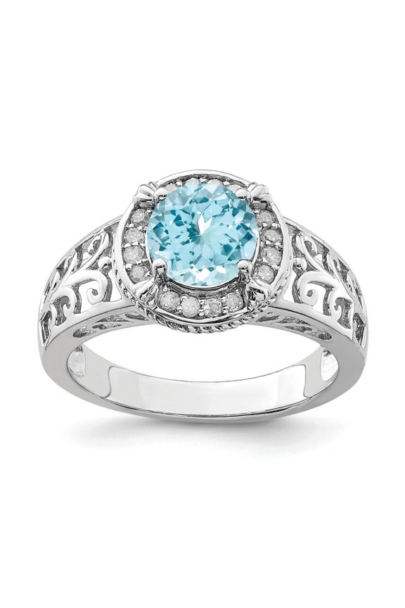 Sterling Silver Rhodium Diamond & Sky Blue Topaz Ring