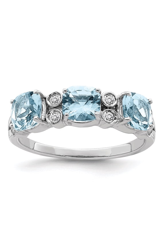 Sterling Silver Rhodium Diamond & Sky Blue Topaz Ring