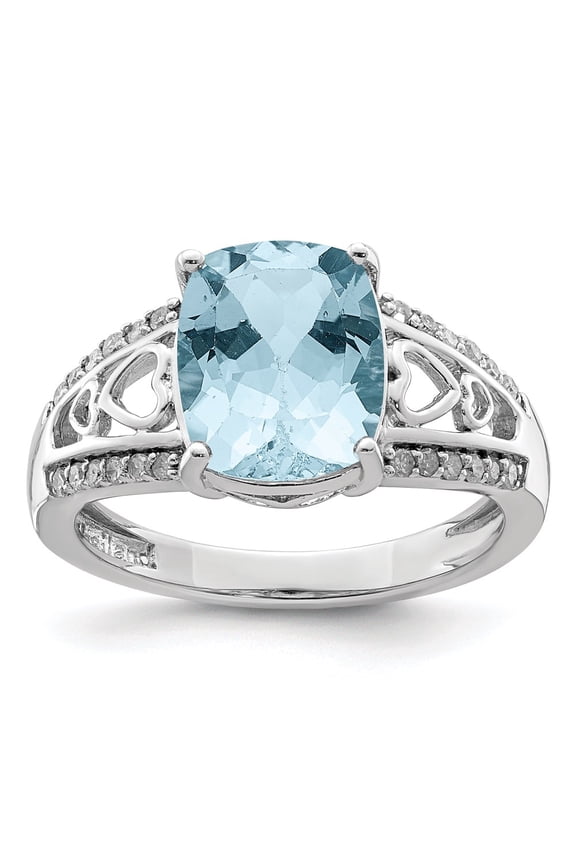 Sterling Silver Rhodium Diamond & Sky Blue Topaz Ring