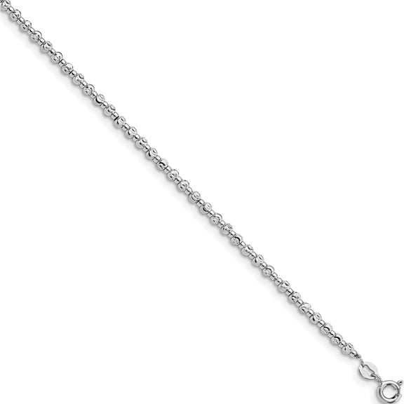 Jewelry by Sweet Pea Sterling Silver Rhodium-plated Beaded 9 inch Plus 1 inch Extender - Total 10 inch Anklet