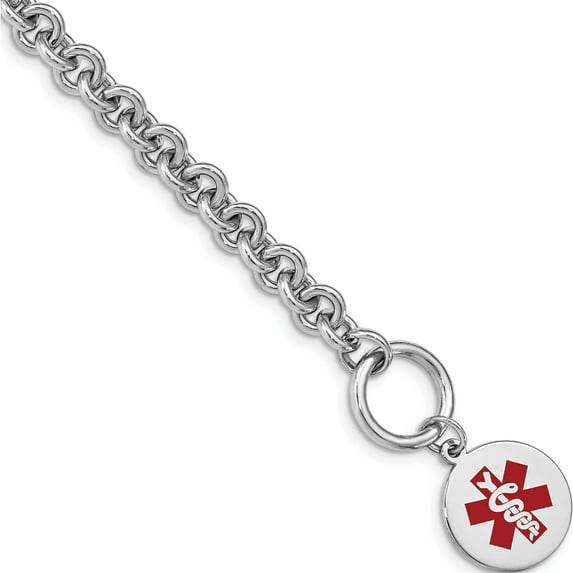 Sterling Silver Rhodium Engraveable Enamel Disc Medical Id Bracelet (7.75 X 16) Made In United States xsm117-7.75