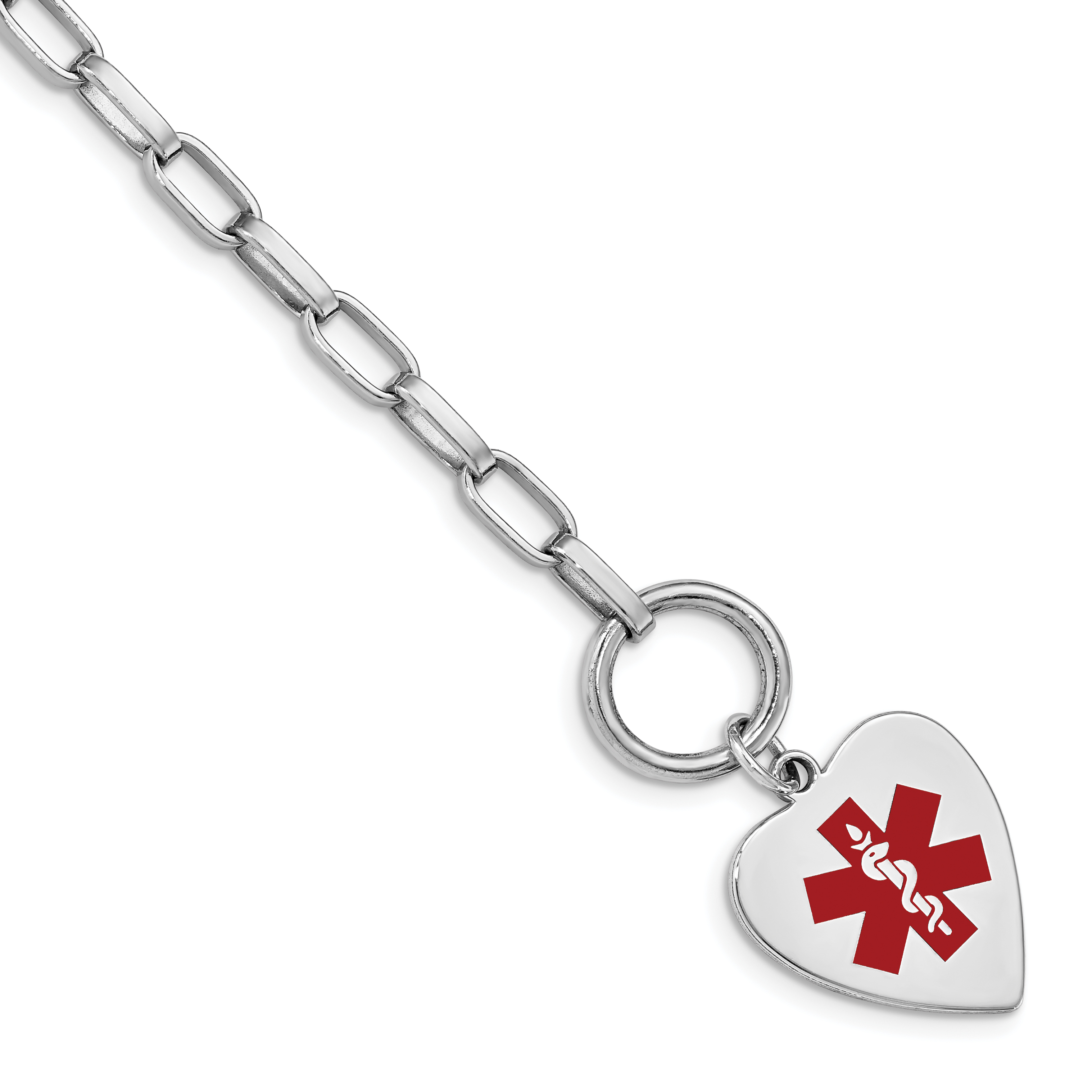 Sterling Silver Rhodium Engraveable Enamel Heart Medical ID Bracelet ...