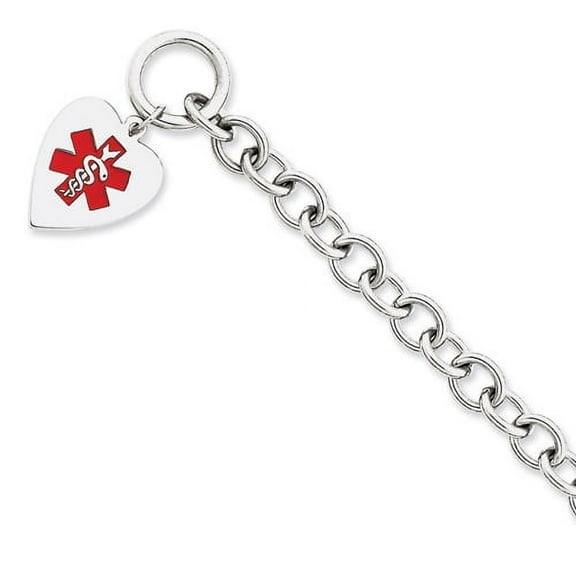 Sterling Silver Rhodium Engraveable Enamel Heart Medical ID Bracelet XSM94