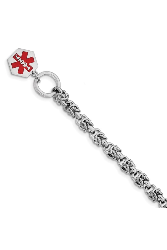 Sterling Silver Rhodium Engraveable Enamel Hexagon Medical ID Bracelet XSM113