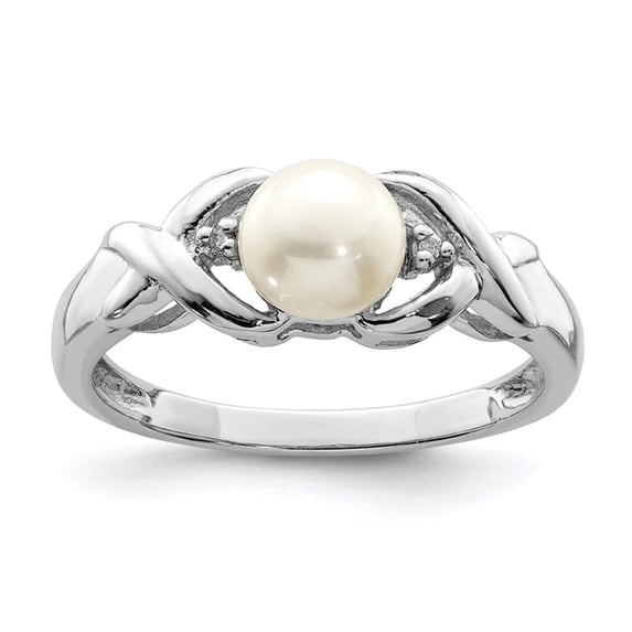 Sterling Silver Rhodium FW Cultured Button Pearl & Diamond Ring QDX858