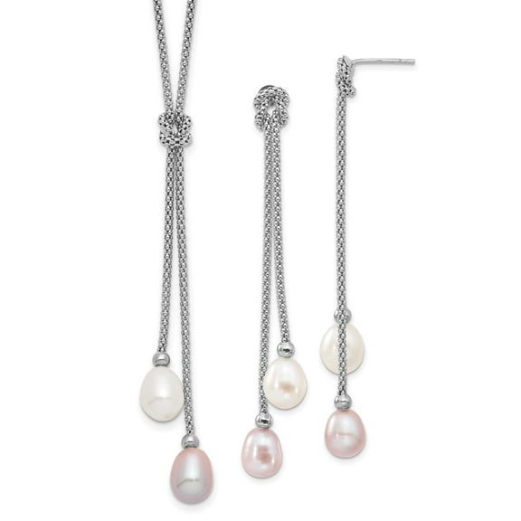 Sterling Silver Freshwater Cultured Pearl Knot 18 in. Necklace & Earring Set.