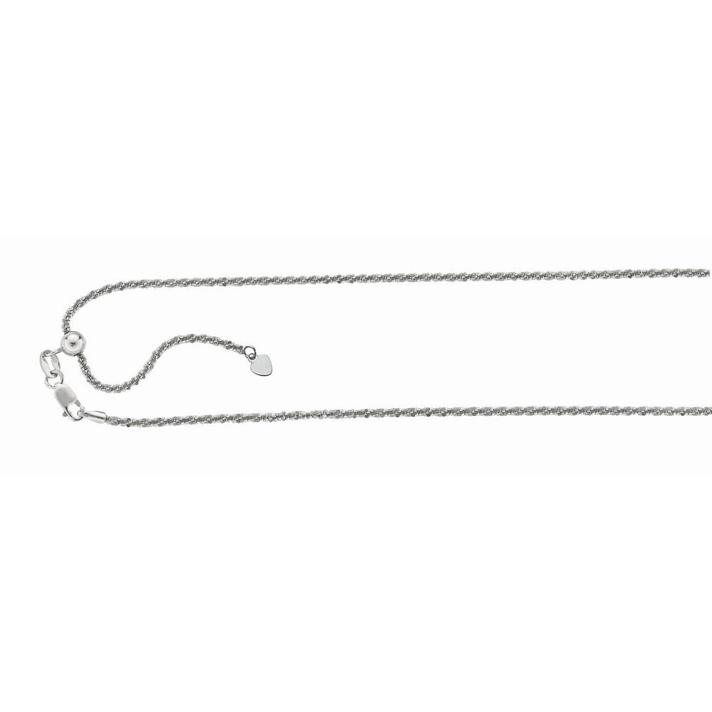 Sterling Silver Rhodium Finish 1.5mm Sparkle-Cut Adjustable Sparkle Chain Lobster Clasp Anklet