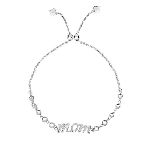 Sterling Silver Rhodium Finish Bead Stations Curve D Mom Element Cable Chain Bracelet - 3.0 Grams