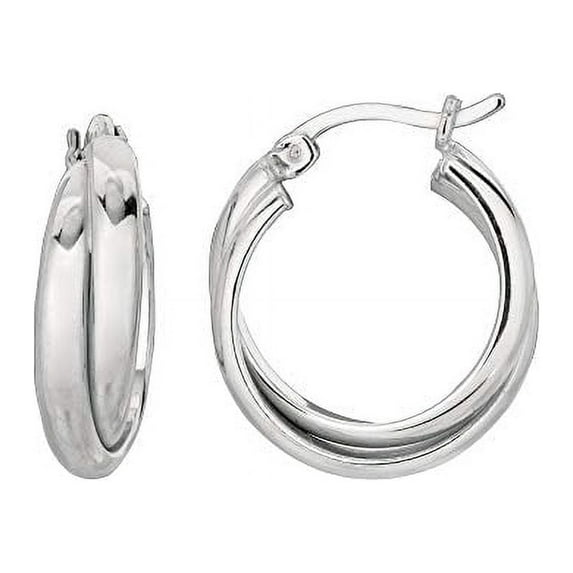 JewelStop Sterling Silver Silver Rhodium Finish Twisted Shiny Round Hoop Earrings - 6x21