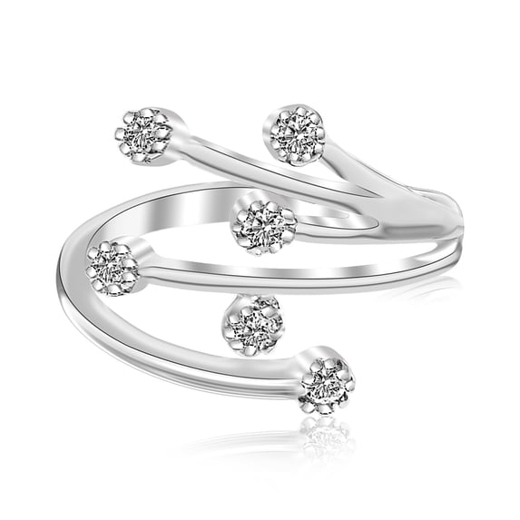 Sterling Silver Rhodium Finished Cubic Zirconia Embellished Toe Ring