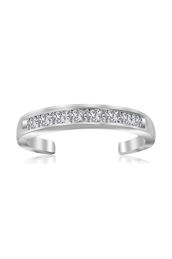 Sterling Silver Rhodium Finished Toe Ring Tone Cubic Zirconia Accents