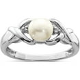 thumbnail image 1 of Sterling Silver Rhodium Fw Cultured Button Pearl & Diamond Ring (Size 6) Made In India qdx858-6, 1 of 5