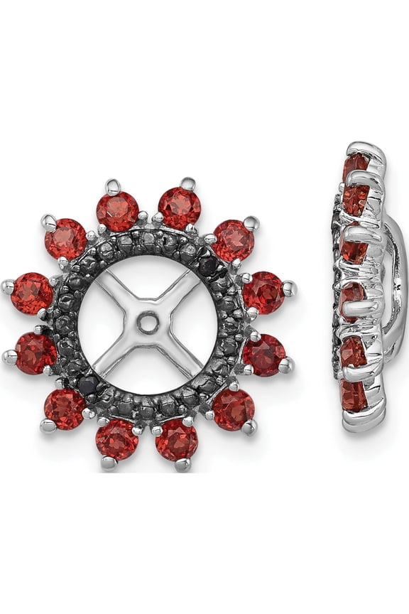Sterling Silver Rhodium Garnet & Black Sapphire Earring Jacket