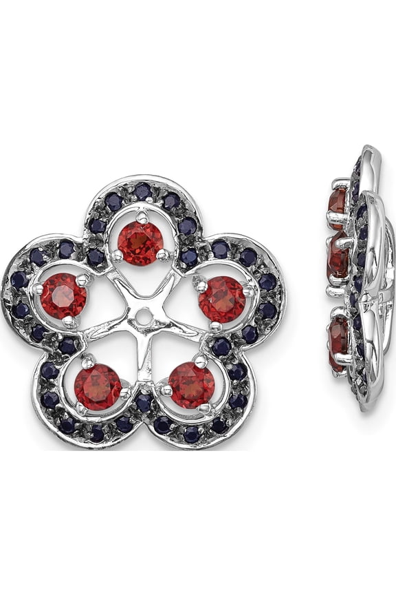 Sterling Silver Rhodium Garnet & Black Sapphire Earring Jacket