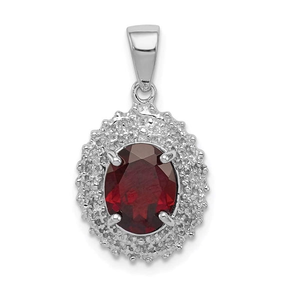 Sterling Silver Rhodium Garnet & Diamond Pendant Gem Wt- 1.8ct