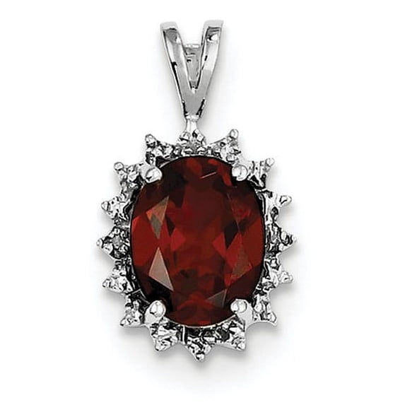 Sterling Silver Rhodium Garnet & Diamond Pendant QDX583