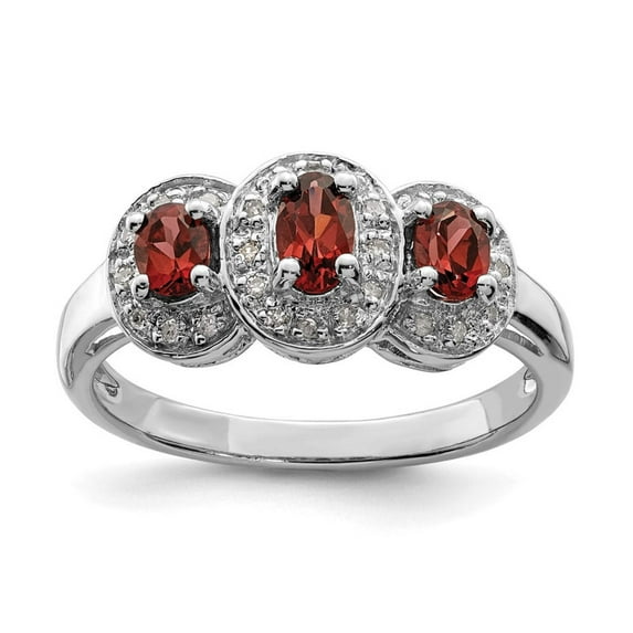 Sterling Silver Rhodium-plated 3 Stone Garnet & Diamond Ring QDX595