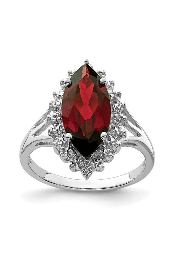Sterling Silver Rhodium Garnet Diamond Ring QDX627