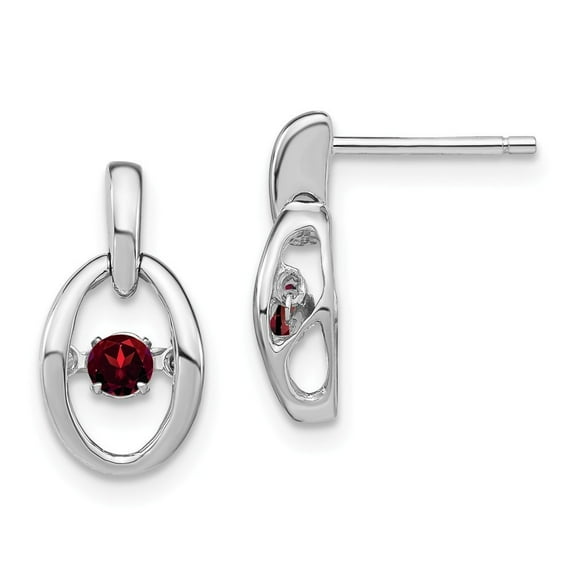 Sterling Silver Rhodium Garnet Vibrant Earrings - .24 cwt - Measures 14x7.5mm Wide