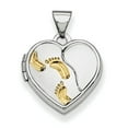 thumbnail image 1 of Lockets Sterling Silver Rhodium & Gold-plated 15m Heart Foot Prints Locket, 1 of 5