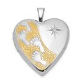 thumbnail image 1 of Sterling Silver Rhodium & Gold-plated Footprints 20mm Heart Locket QLS572, 1 of 6