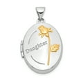 thumbnail image 1 of Lockets Sterling Silver Rhodium & Gold-plated Rose Daughter 21mm Oval Locket, 1 of 5