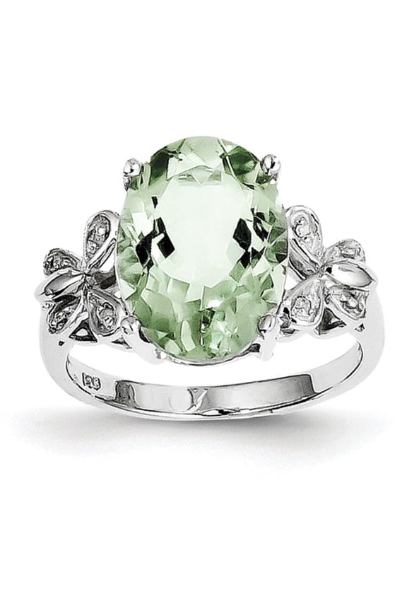 Sterling Silver Rhodium Green Quartz & Diamond Ring QDX448