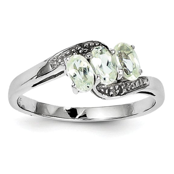 925 Sterling Silver Polished Rhodium Green Amethyst and Diamond Ring Size 8 2mm Wide Ring for Women