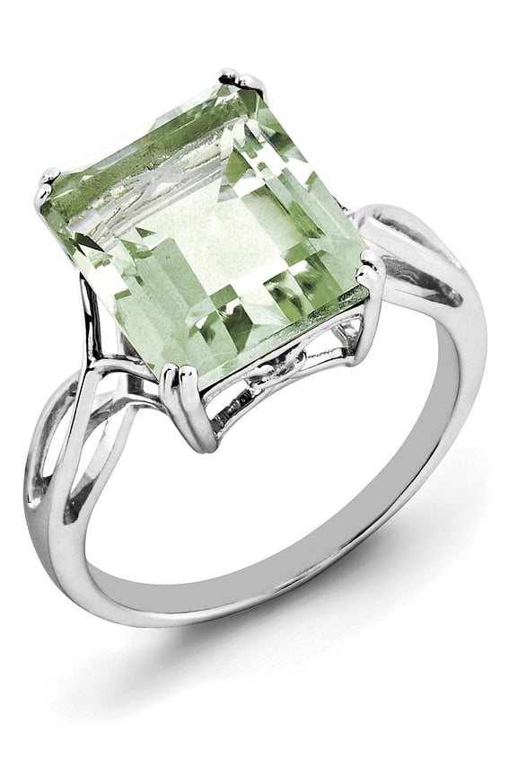 Sterling Silver Rhodium Green Quartz Ring (Size 9) Made In Thailand qr2955ag-9