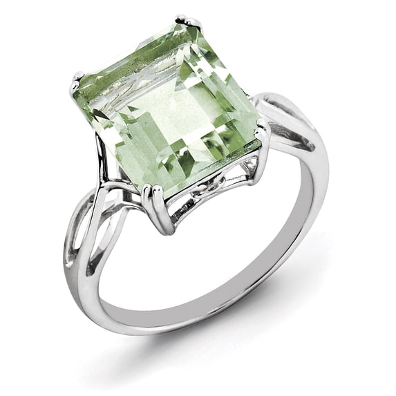 Sterling Silver Rhodium Green Quartz Ring (Size 9) Made In Thailand qr2955ag-9