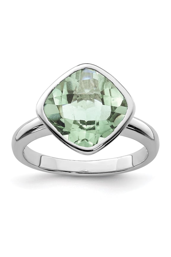 Sterling Silver Rhodium Green Quartz Ring