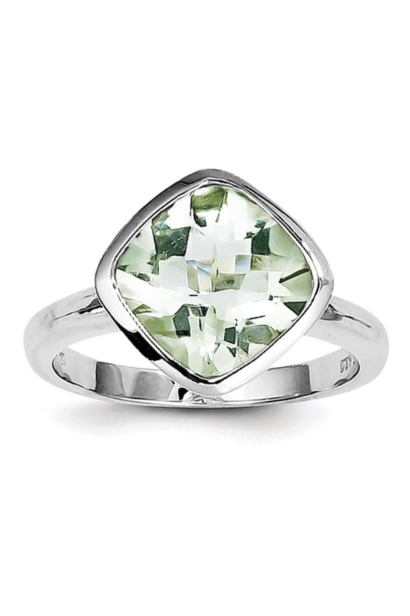 Sterling Silver Rhodium Green Quartz Ring